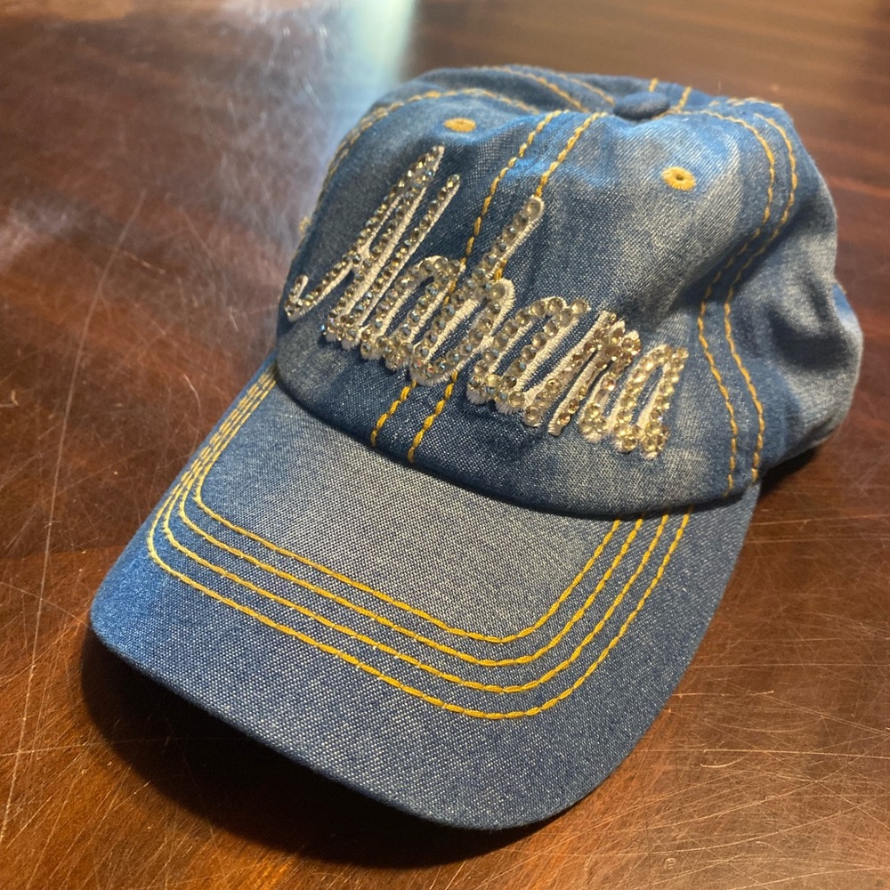 Denim Rhinestone Baseball Cap - Blue